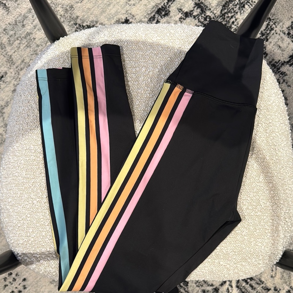 Beach Riot Black Leggings with Multicolor Stripes